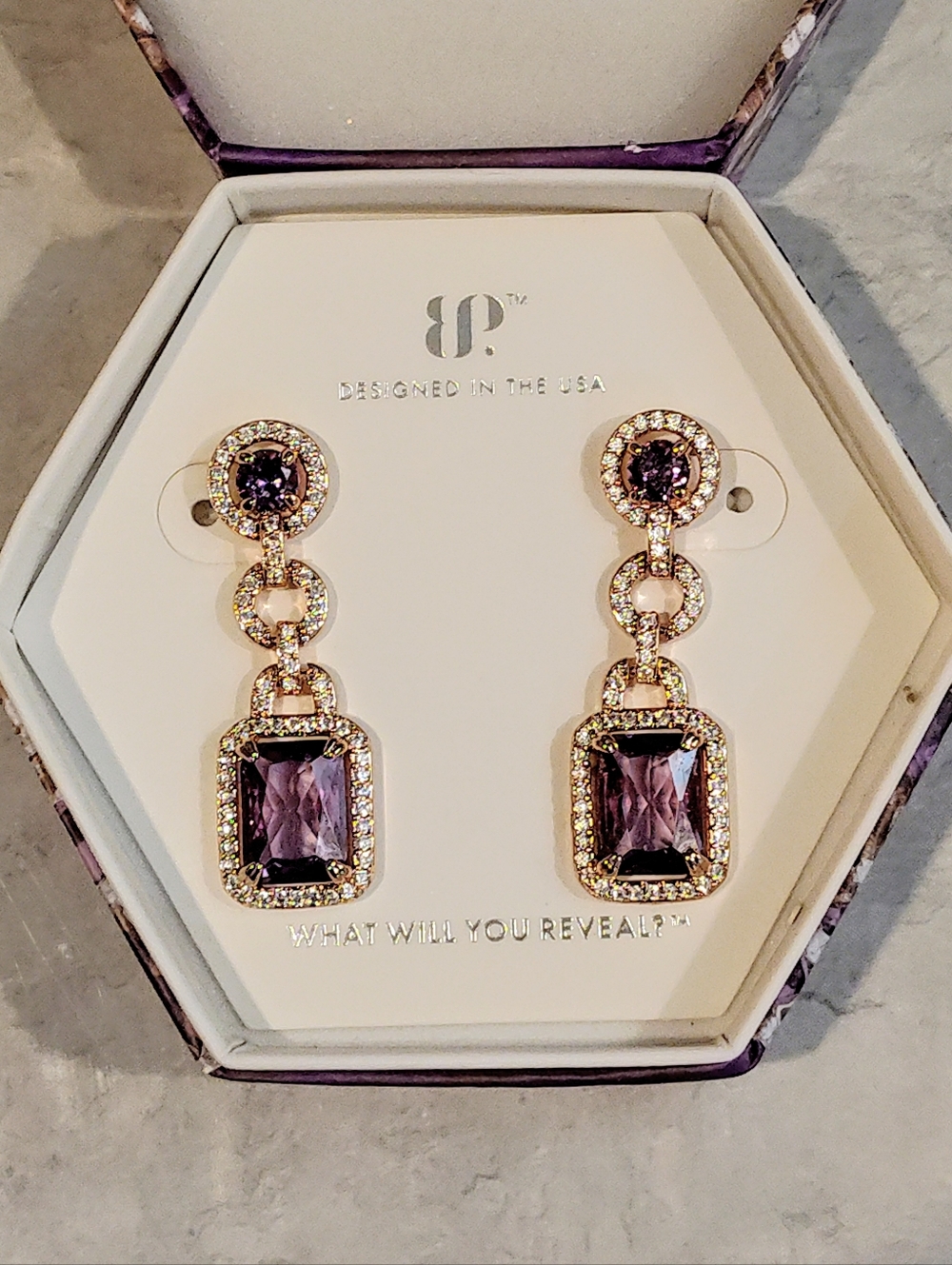 BOMB PARTY FEBRUARY B-DAY COLLECTION SHES POSITIVETLY FABULOUS AMETHYST EARRINGS